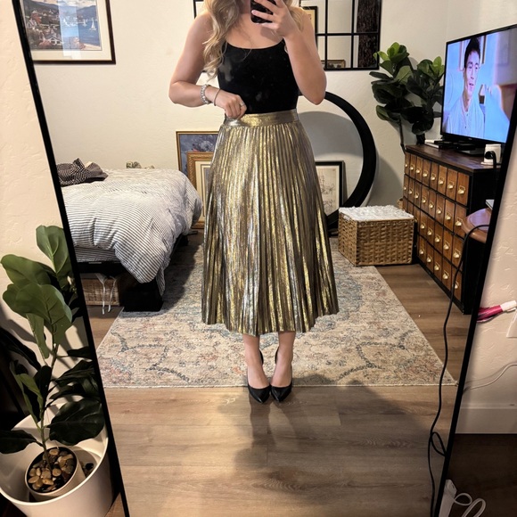 J. Crew collection metallic gold pleated midi ankle length skirt - Picture 1 of 10